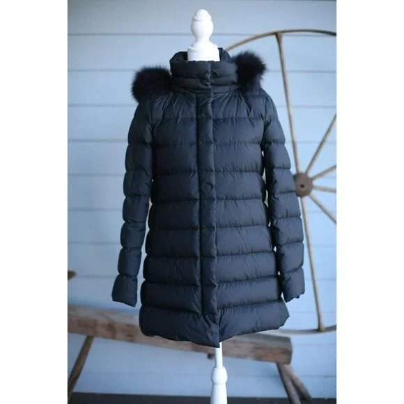 $1,190 Herno Down Padded Coat Fur Trimmed Hood SZ 40 Black MINT